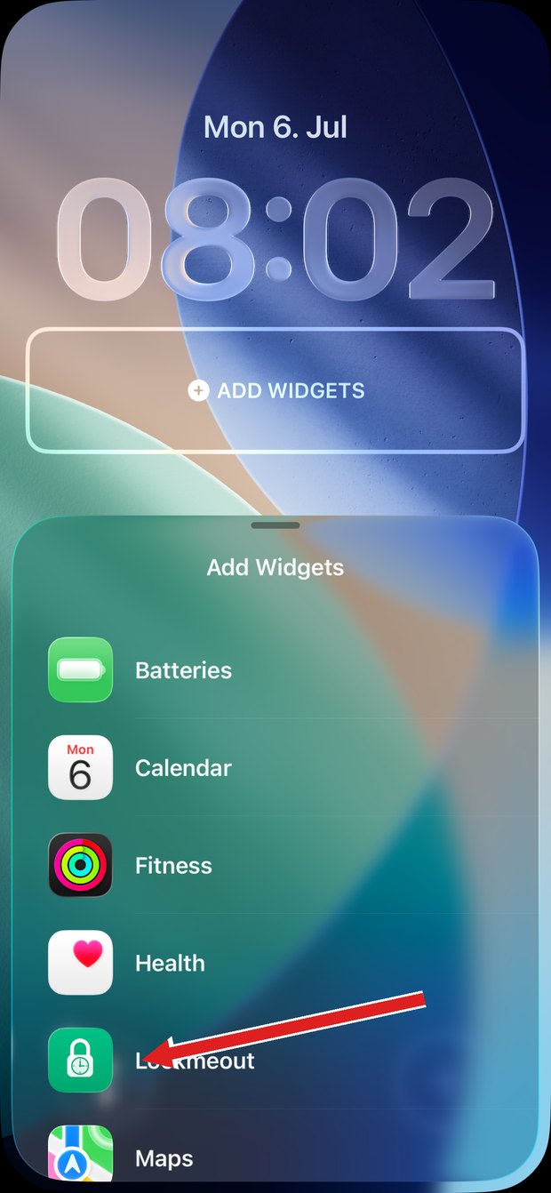 Choosing the Lockmeout entry in the Add Widgets list